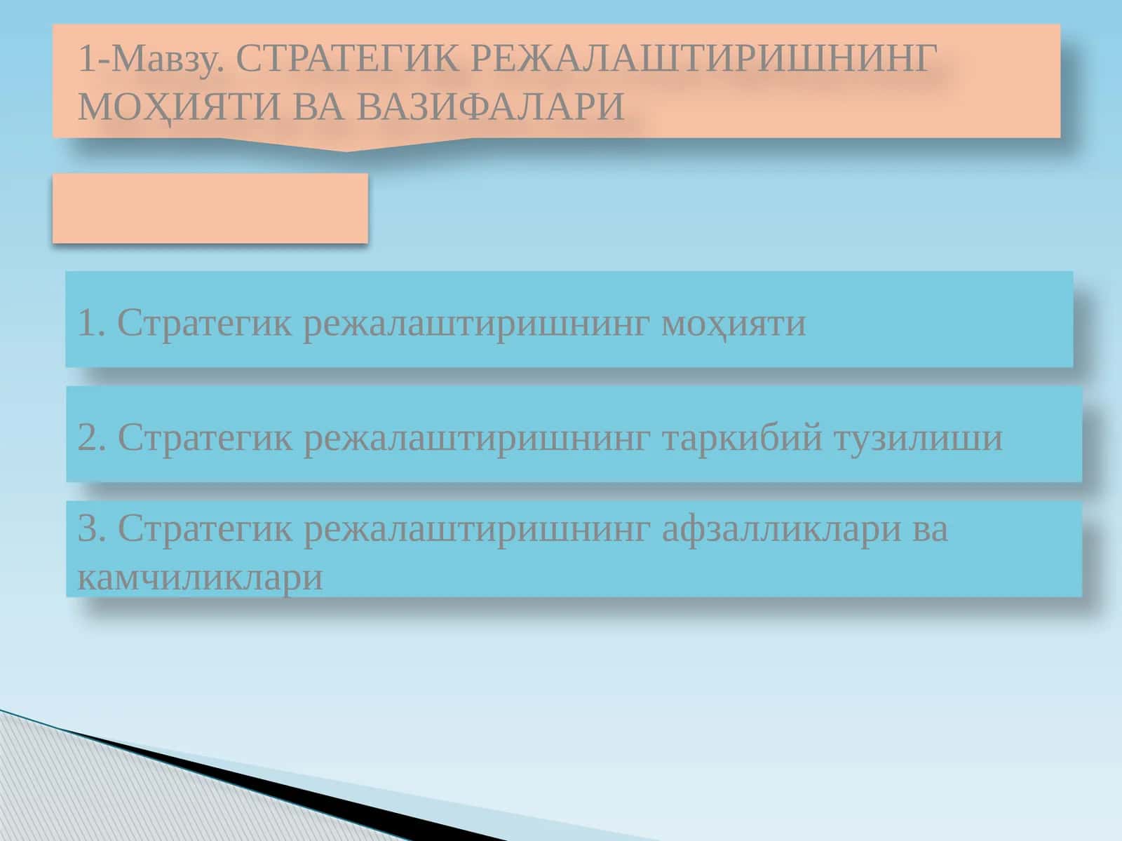 СТРАТЕГИК РЕЖАЛАШТИРИШНИНГ МОҲИЯТИ ВА ВАЗИФАЛАРИ