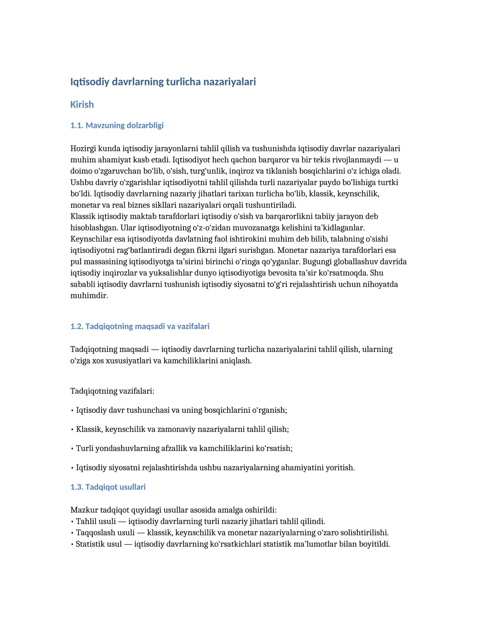 Iqtisodiy davrlarning turlicha nazariyalari