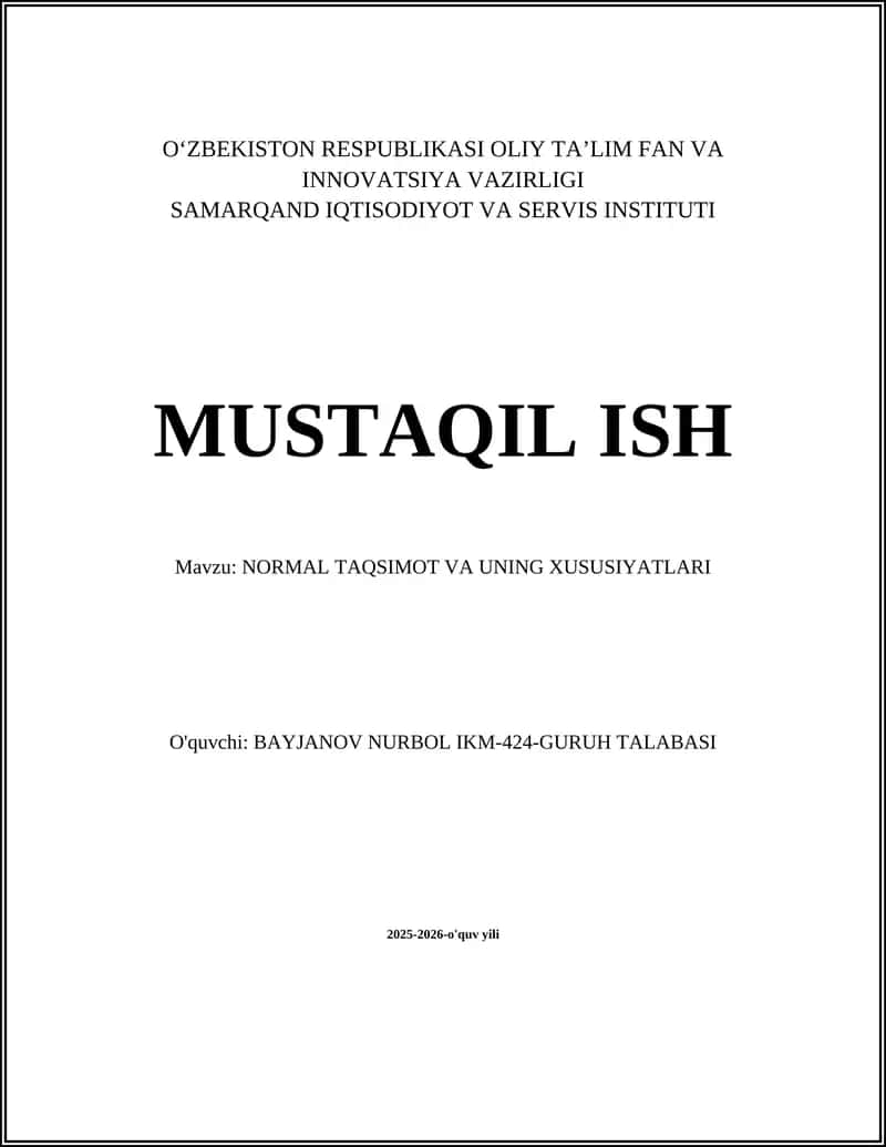 NORMAL TAQSIMOT VA UNING XUSUSIYATLARI