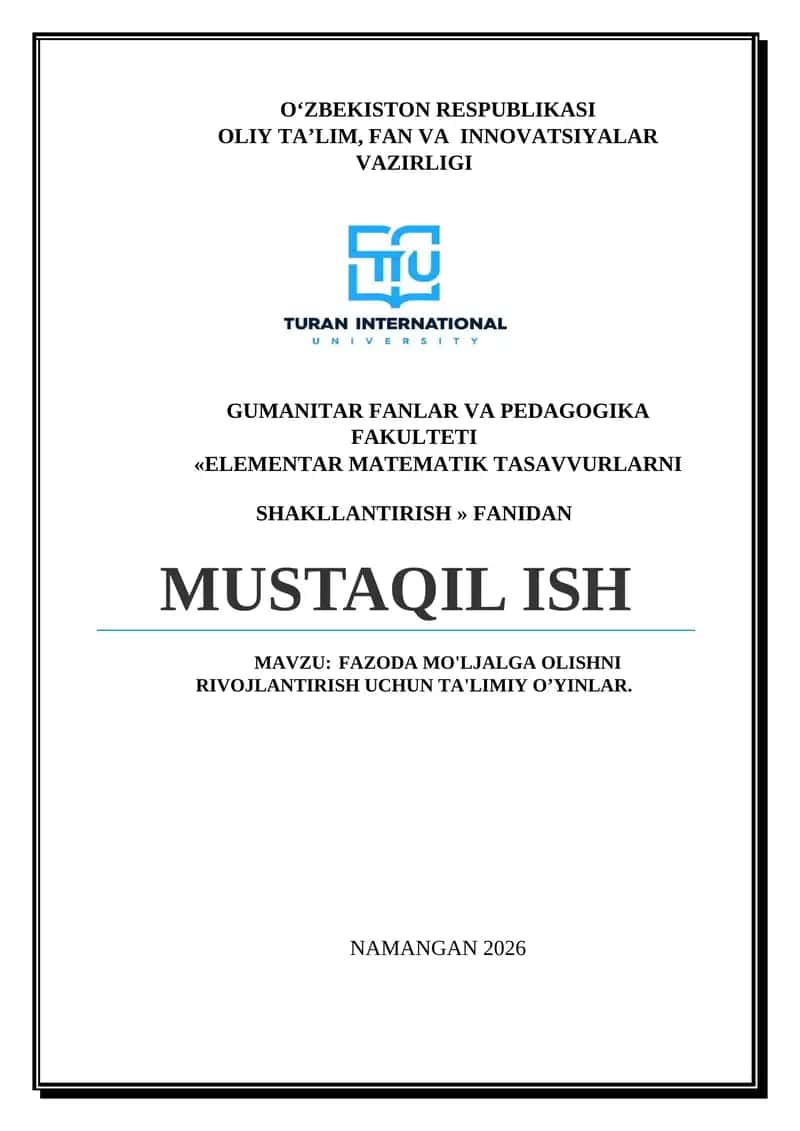FAZODA MO'LJALGA OLISHNI RIVOJLANTIRISH UCHUN TA'LIMIY O’YINLAR