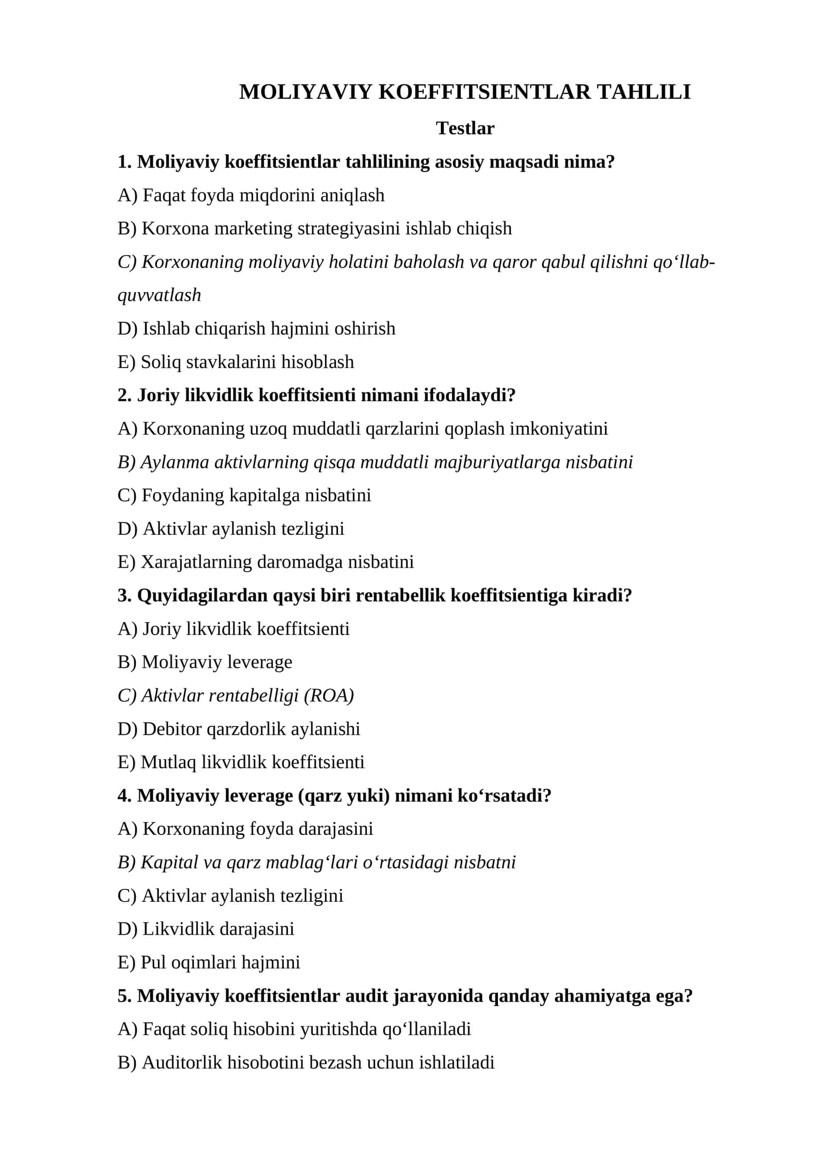 MOLIYAVIY KOEFFITSIENTLAR TAHLILI