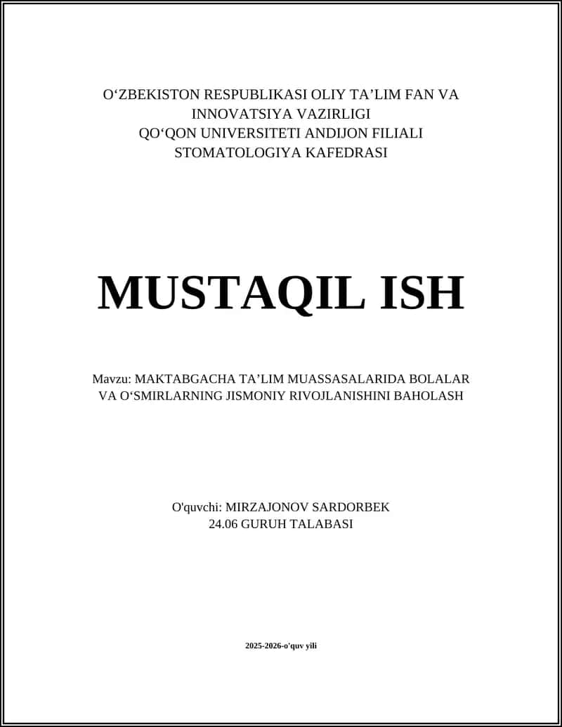 Maktabgacha ta'lim muassasalarida bolalar va o'smirlarning jismoniy rivojlanishini baholashning nazariy asoslari