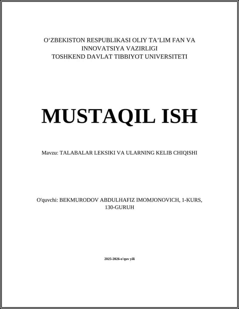 TALABALAR LEKSIKI VA ULARNING KELIB CHIQISHI
