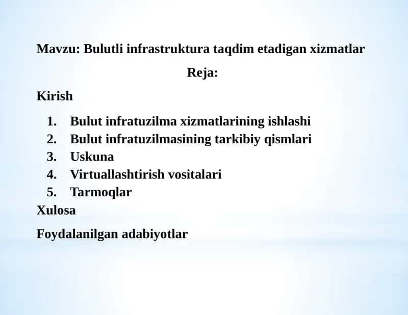 Bulutli infrastruktura taqdim etadigan xizmatlar