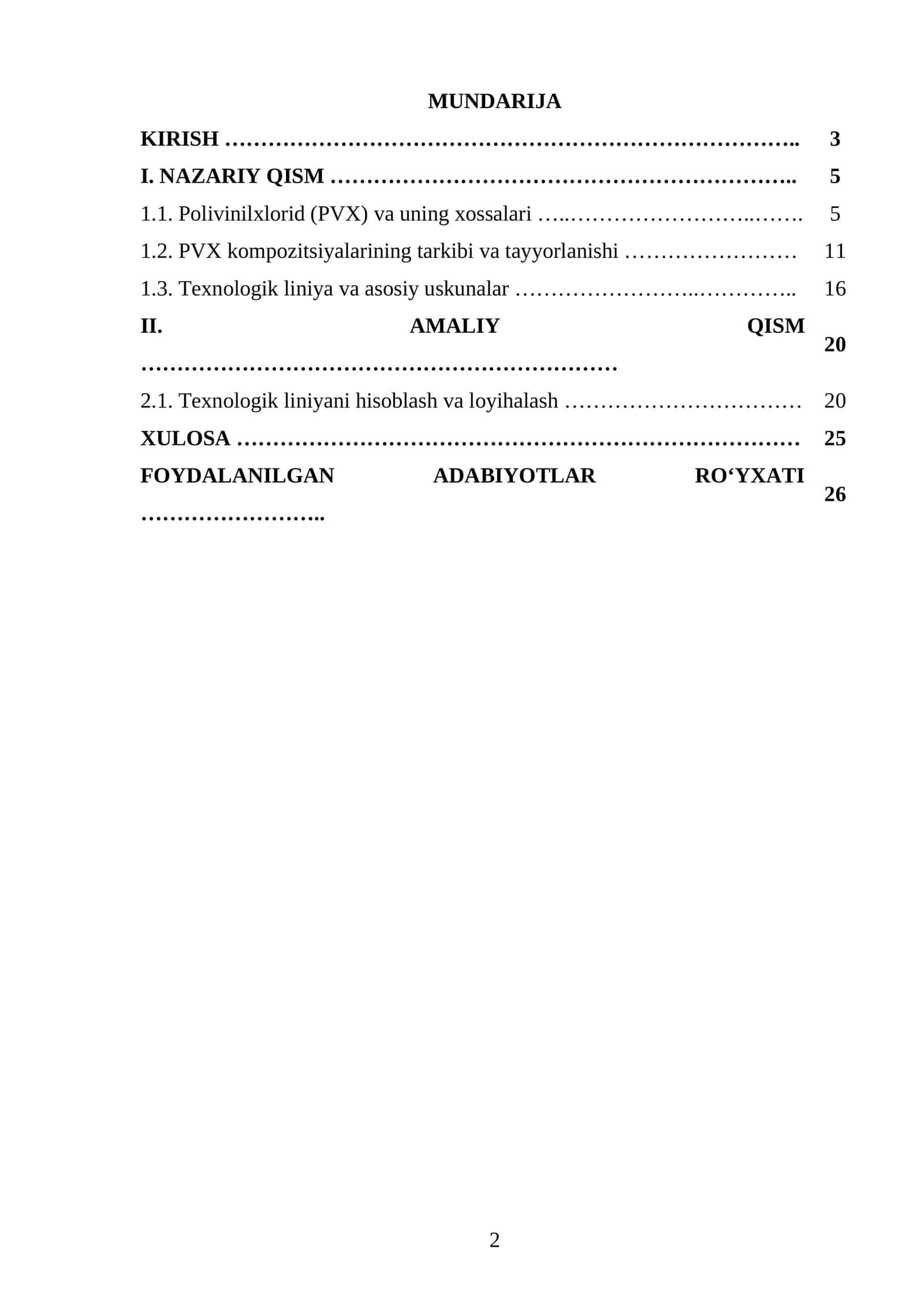 Ish unumdorligini 700 kg/soat boʻlgan polivinilxlorid kompozitsiyasidan granula ishlab chiqaradigan texnologik liniyani loyihalash