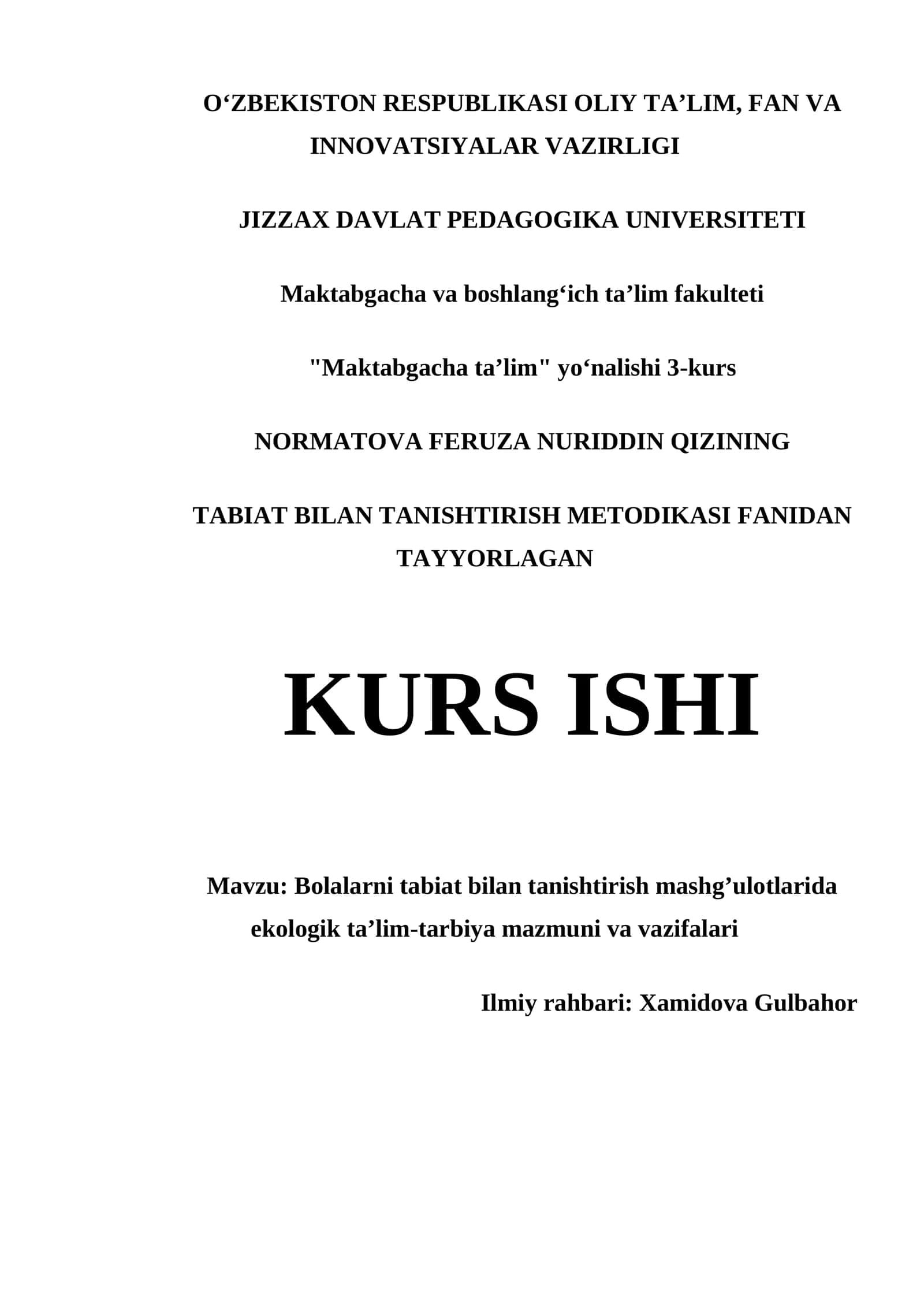 TABIAT BILAN TANISHTIRISH METODIKASI