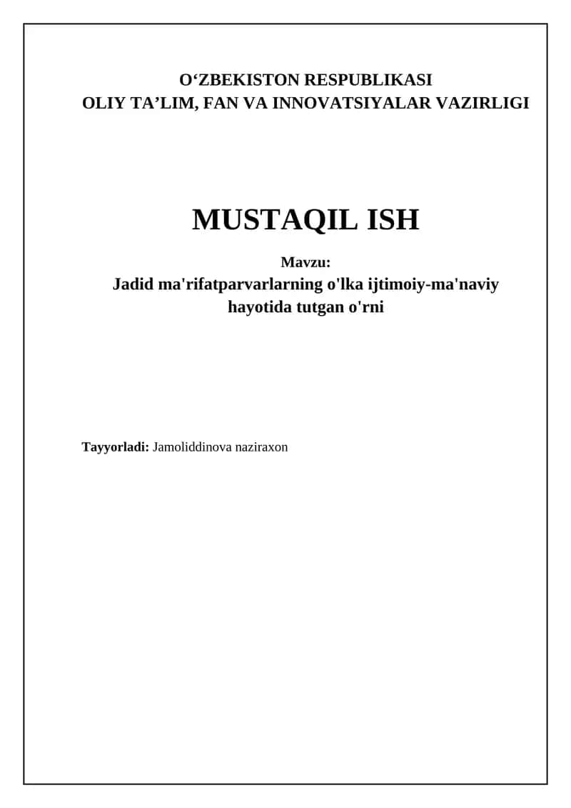 Jadidchilik: Ma'rifatparvarlikdan Milliy Uyg'onishgacha