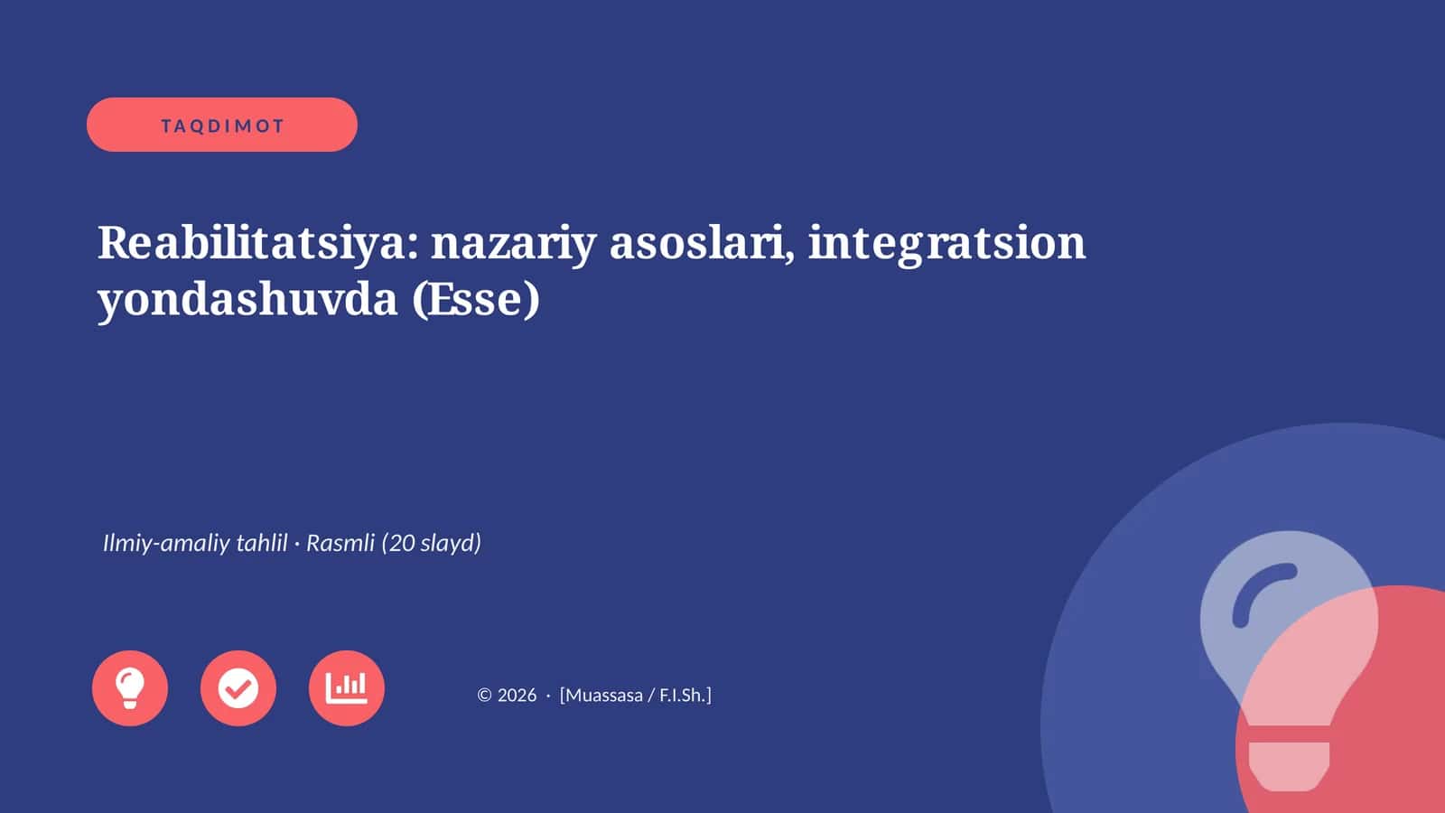 Reabilitatsiya: nazariy asoslari, integratsion yondashuvda (Esse)