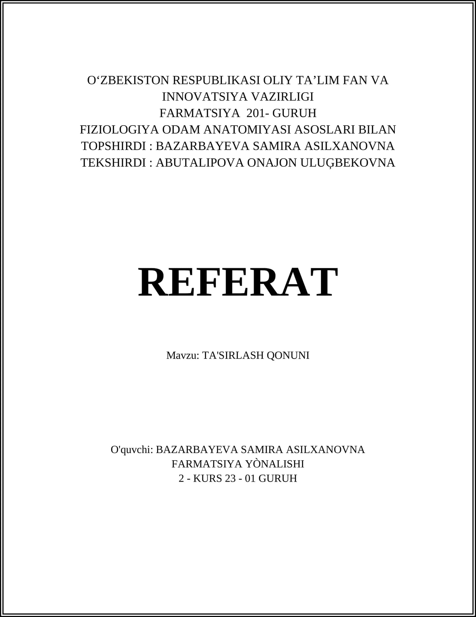 TA'SIRLASH QONUNI