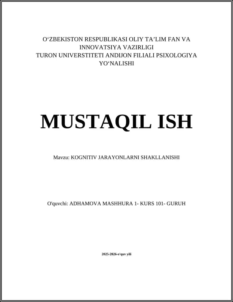 KOGNITIV JARAYONLARNI SHAKLLANISHI