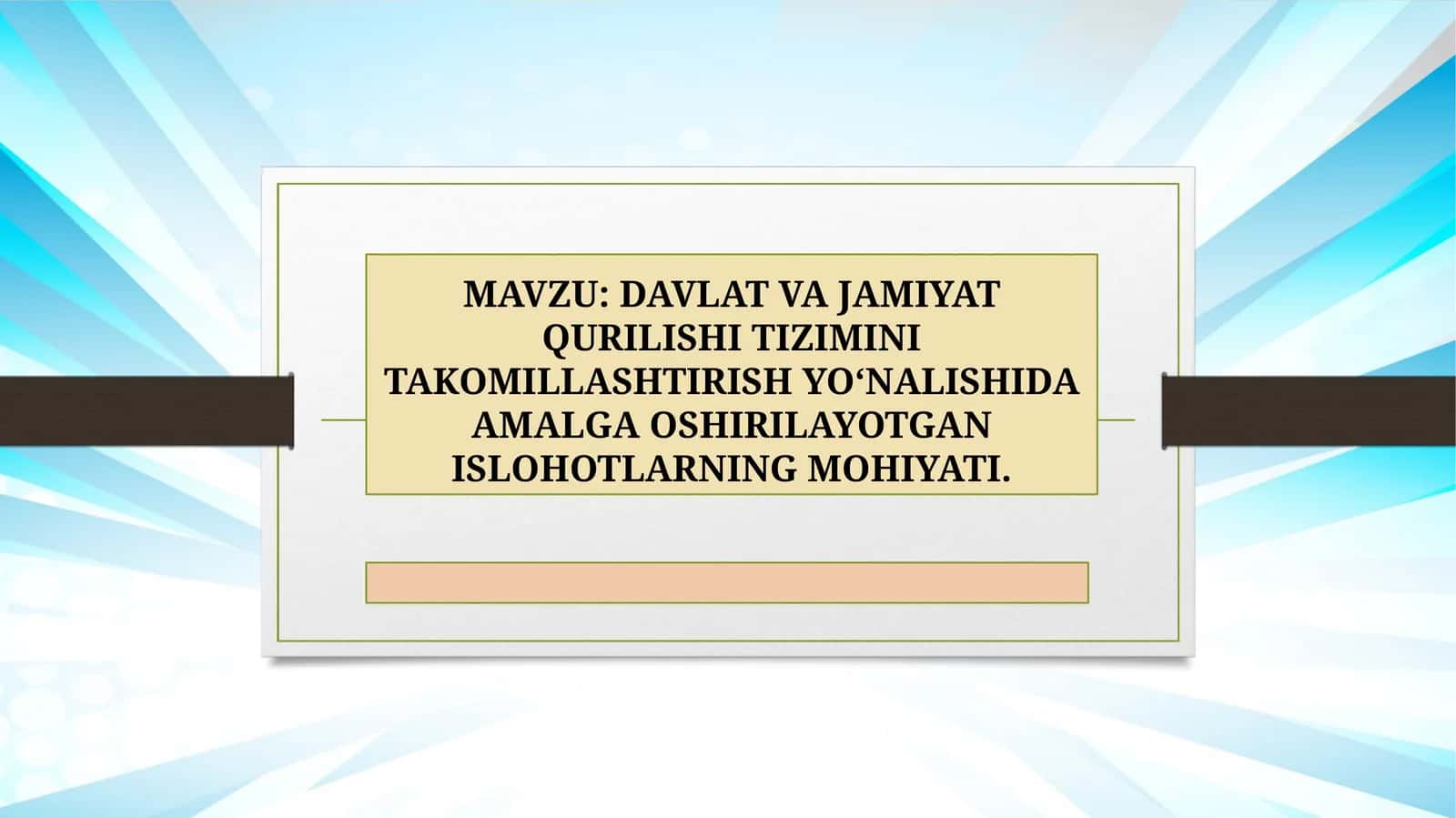 DAVLAT VA JAMIYAT QURILISHI TIZIMINI TAKOMILLASHTIRISH YOʻNALISHIDA AMALGA OSHIRILAYOTGAN ISLOHOTLARNING MOHIYATI