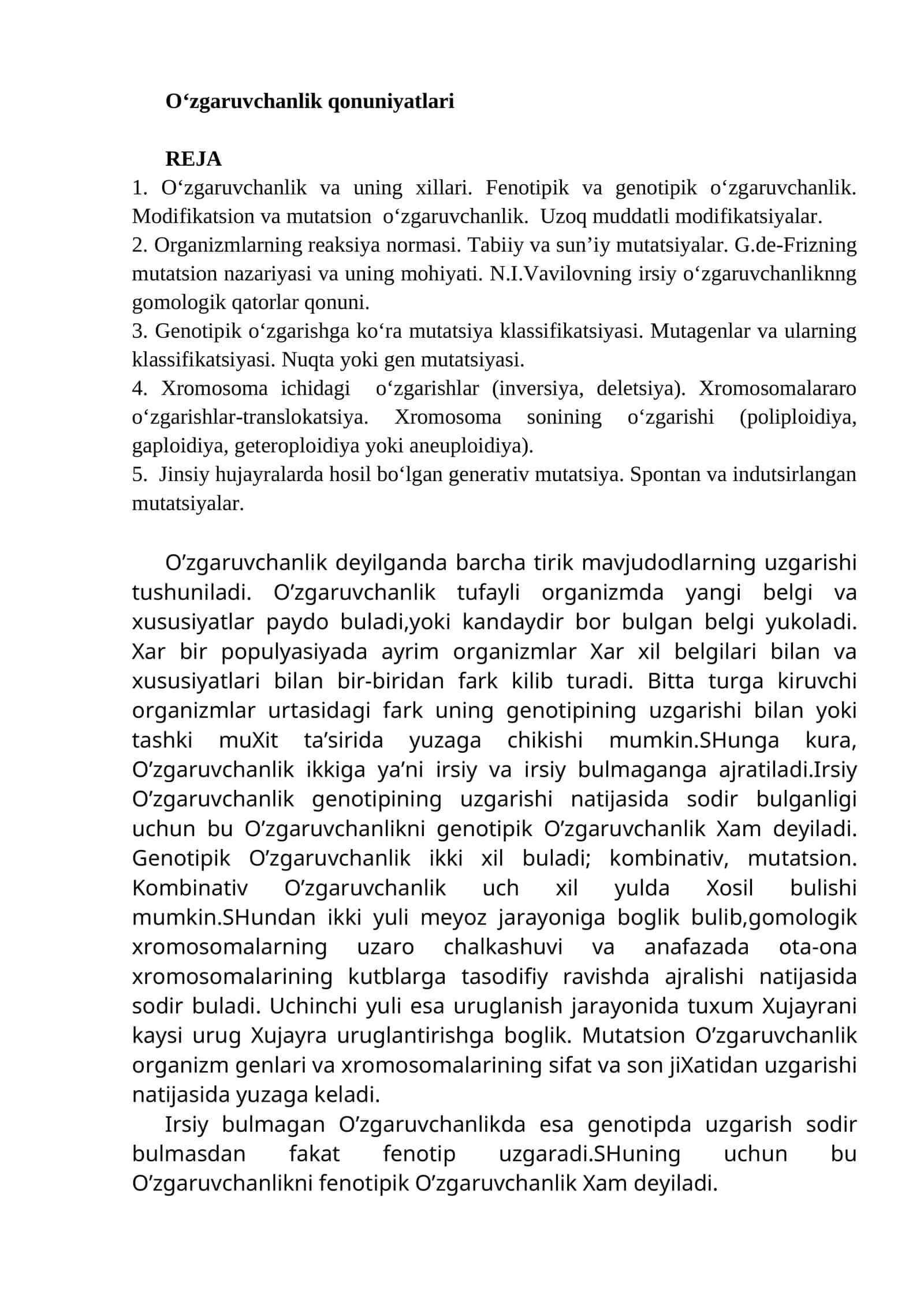 O‘zgaruvchanlik qonuniyatlari