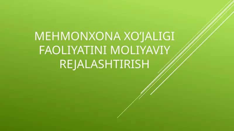 Mehmonxona xo'jaligi faoliyatini moliyaviy rejalashtirish