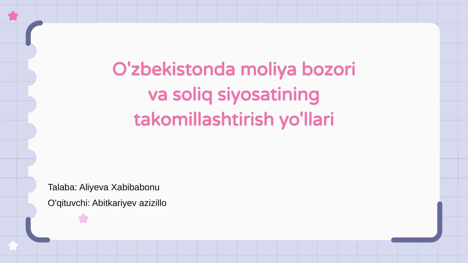 O'zbekistonda moliya bozori va soliq siyosatining takomillashtirish yo'llari