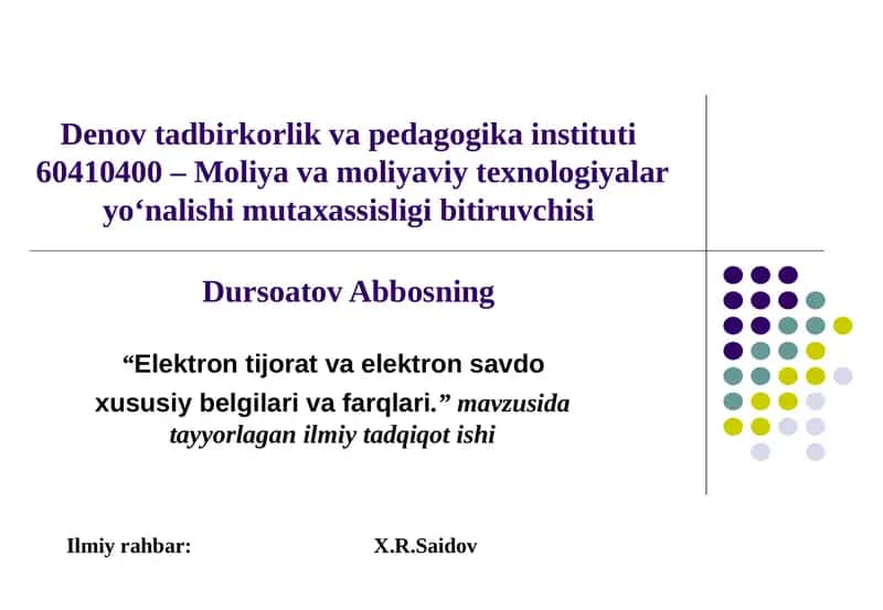 Moliya va moliyaviy texnologiyalar yo‘nalishi bitiruvchisi