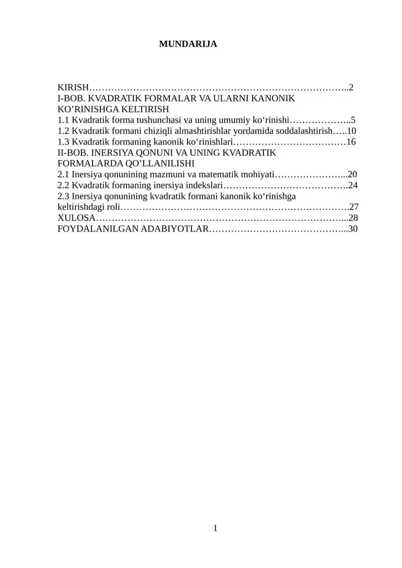 Kvadratik formalarni o'rganish