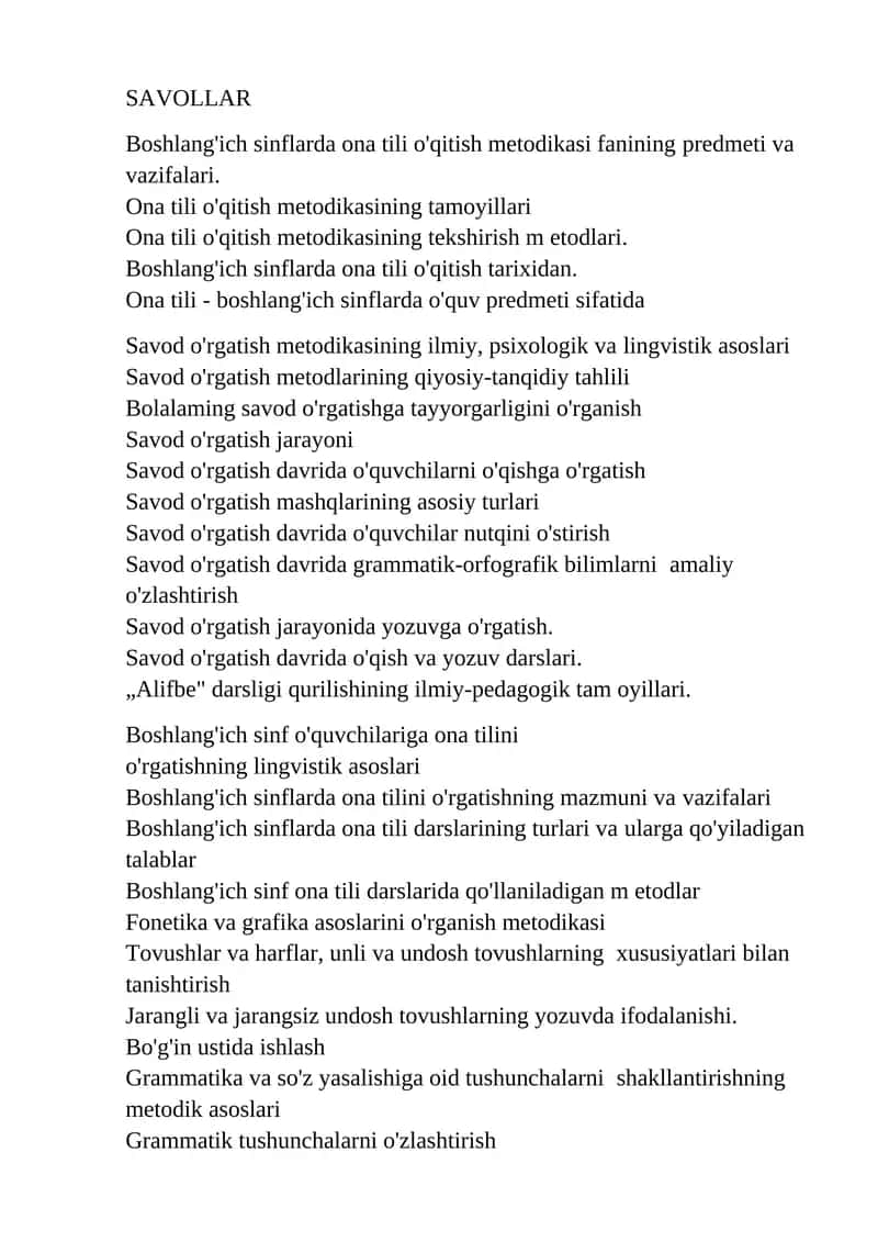 Ona tili o'qitish metodikasi fanining predmeti va vazifalari