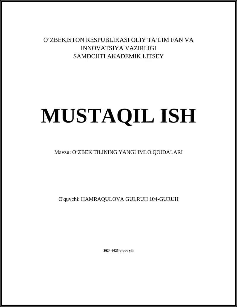 Oʻzbek Tilining Yangi Imlo Qoidalari
