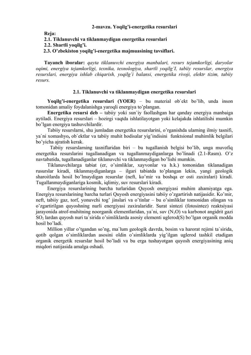 Yoqilg’i-energetika resurslari