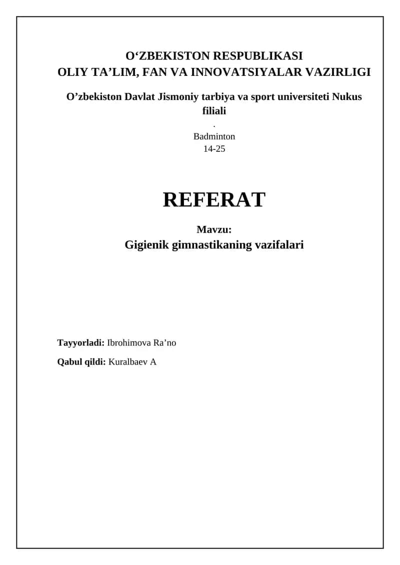 Gigienik gimnastika vazifalari