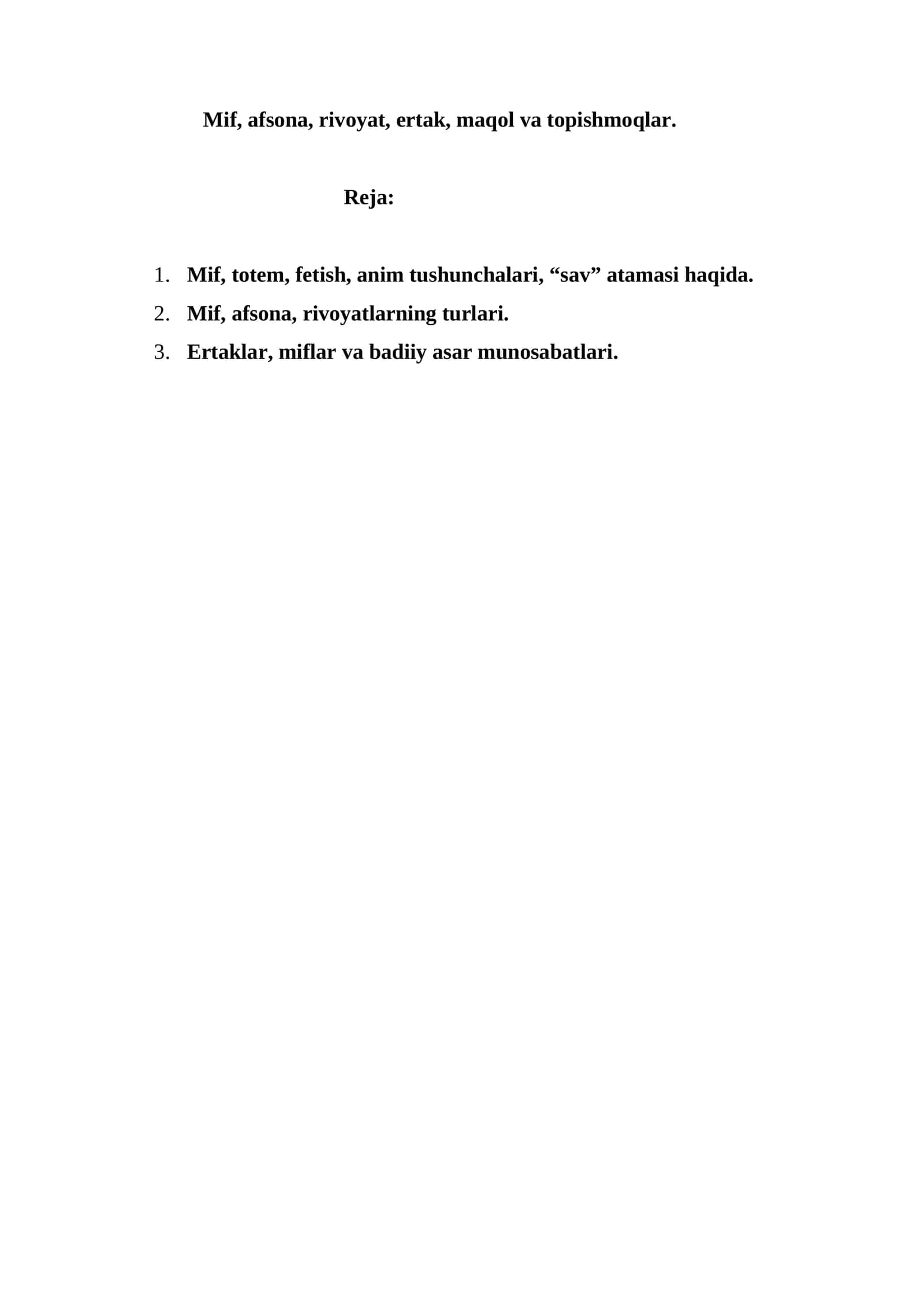 Mif, totem, fetish, anim tushunchalari, “sav” atamasi haqida