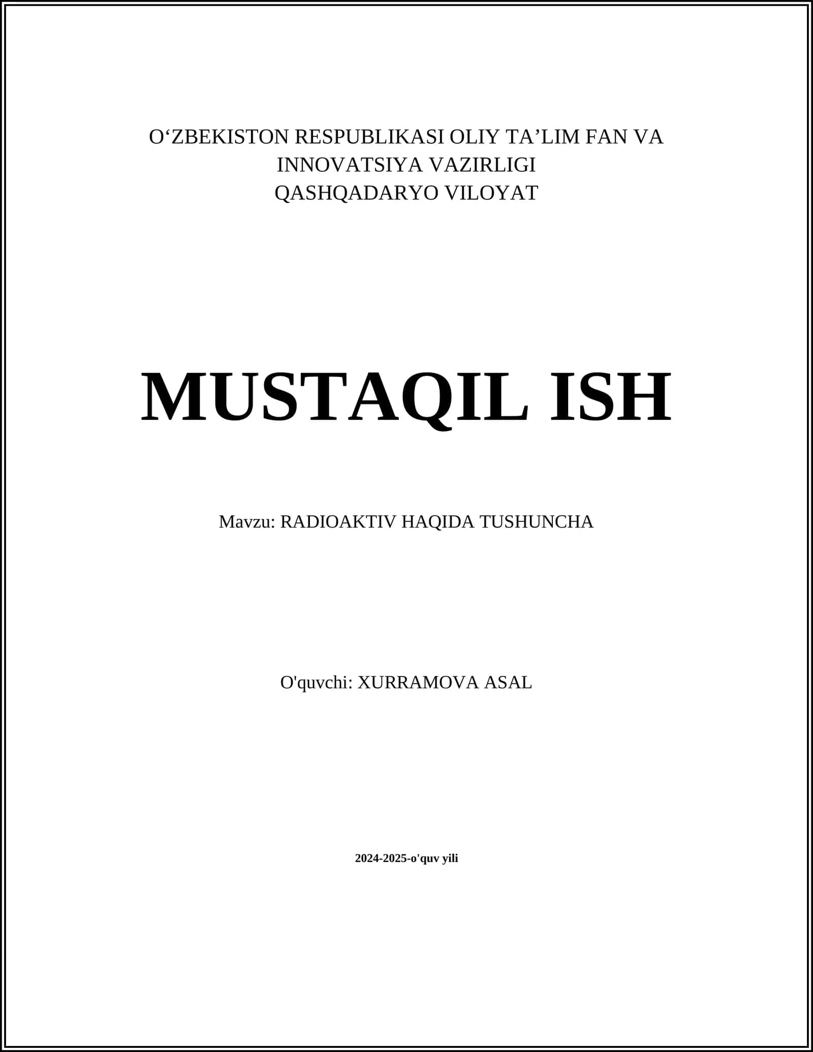 RADIOAKTIV HAQIDA TUSHUNCHA