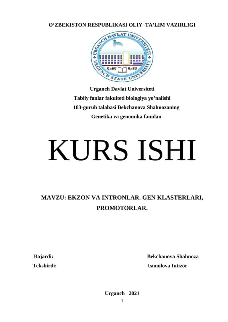 EKZON VA INTRONLAR. GEN KLASTERLARI, PROMOTORLAR