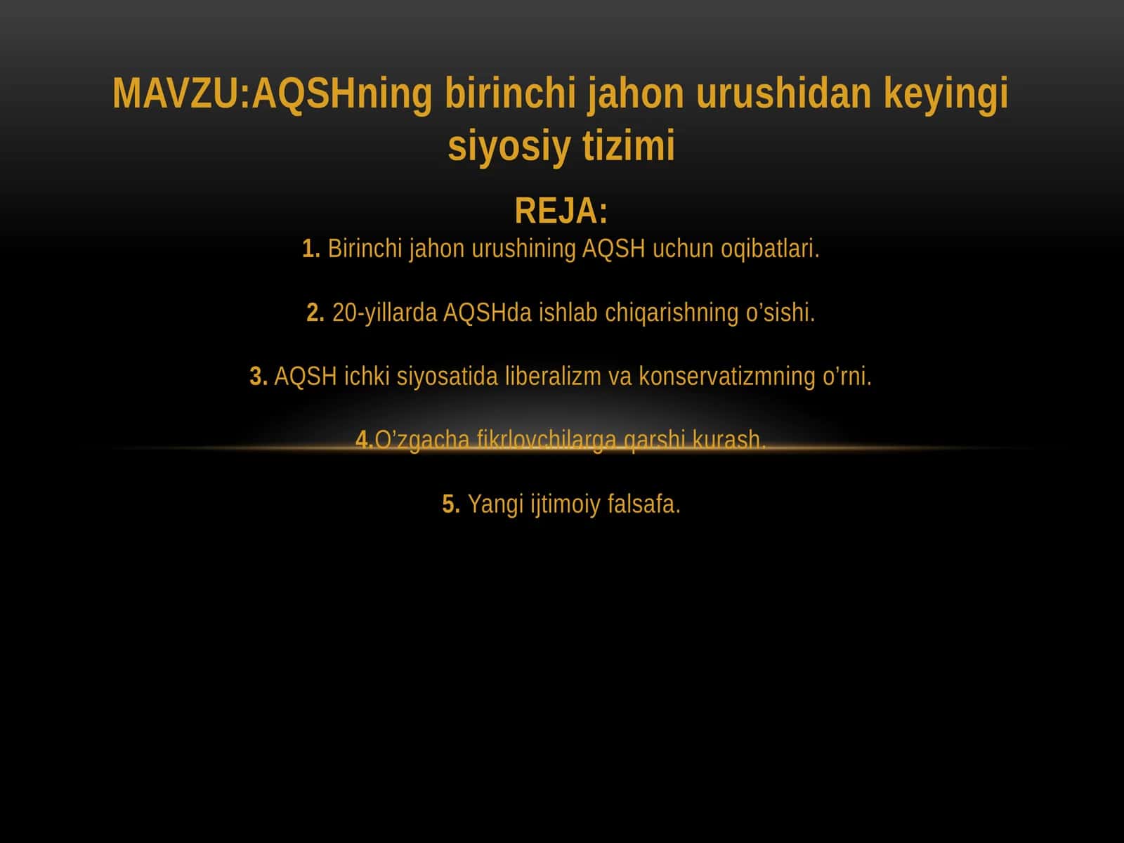 AQSHning birinchi jahon urushi dan keyingisiy tizimi