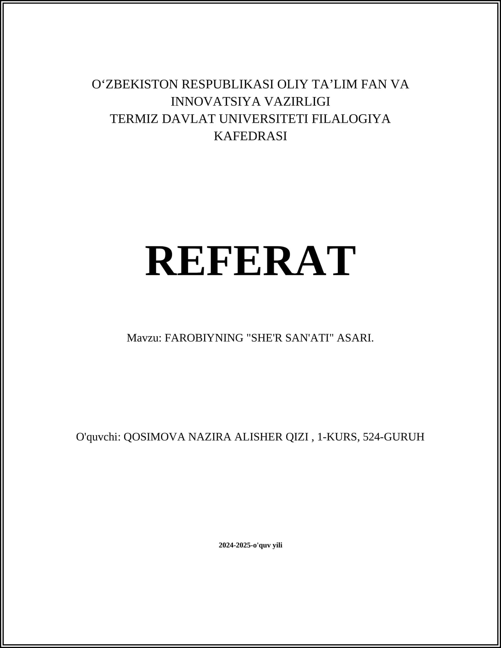 FAROBIYNING "SHE'R SAN'ATI" ASARI