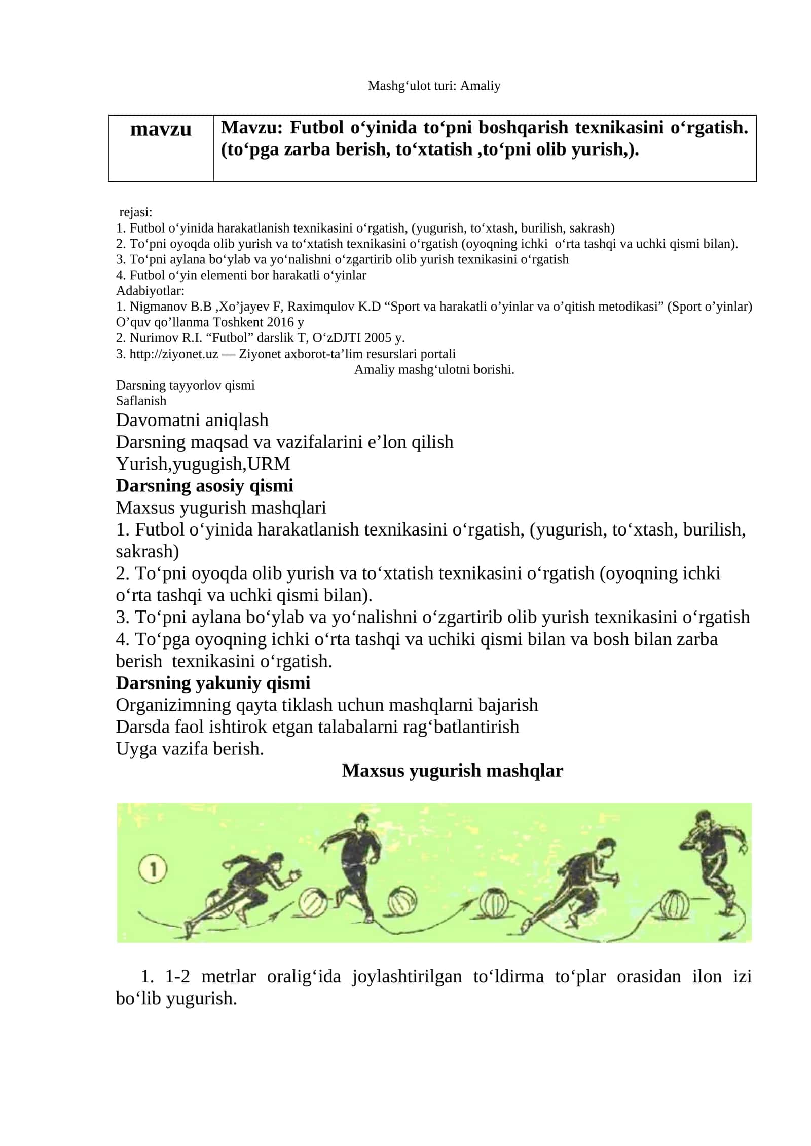 Futbol o‘yinida to‘pni boshqarish texnikasini o‘rgatish