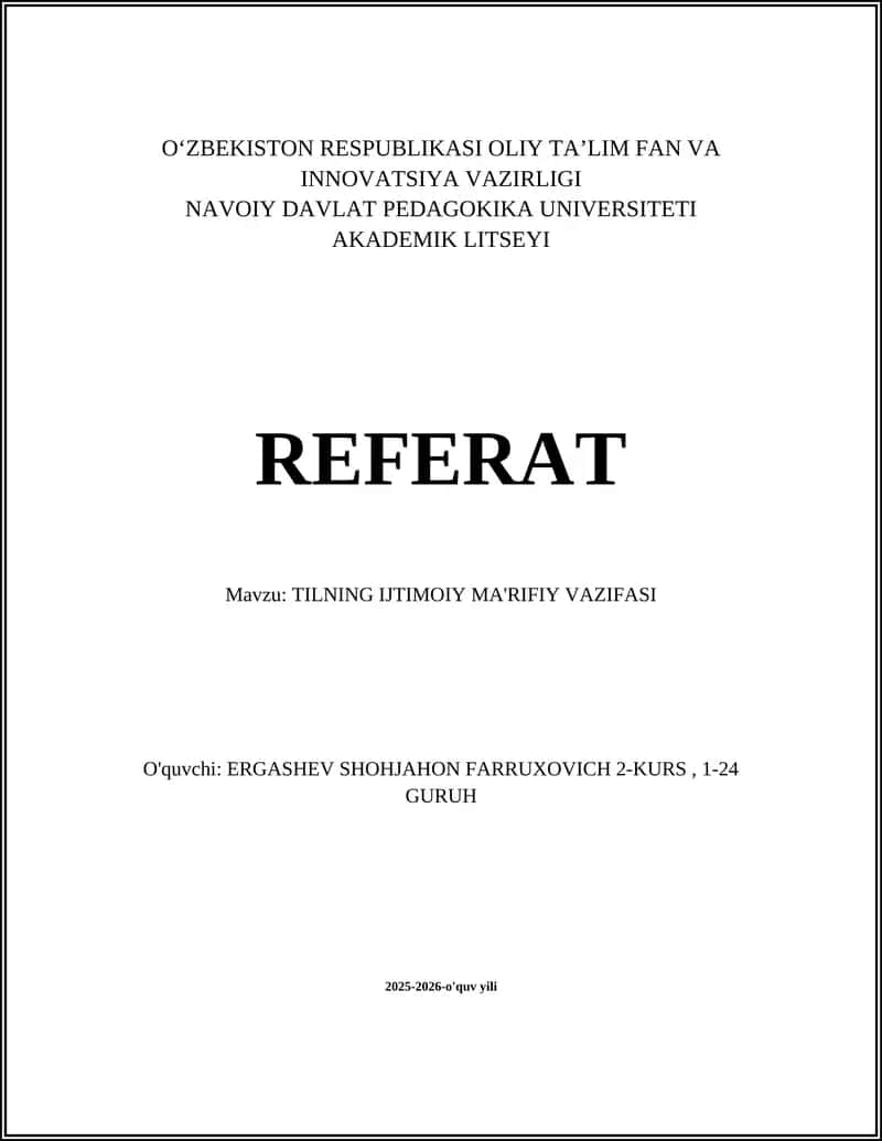 TILNING IJTIMOIY MA'RIFIY VAZIFASI