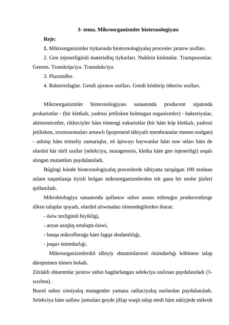 Mikroorganizmler Biotexnologiyasi