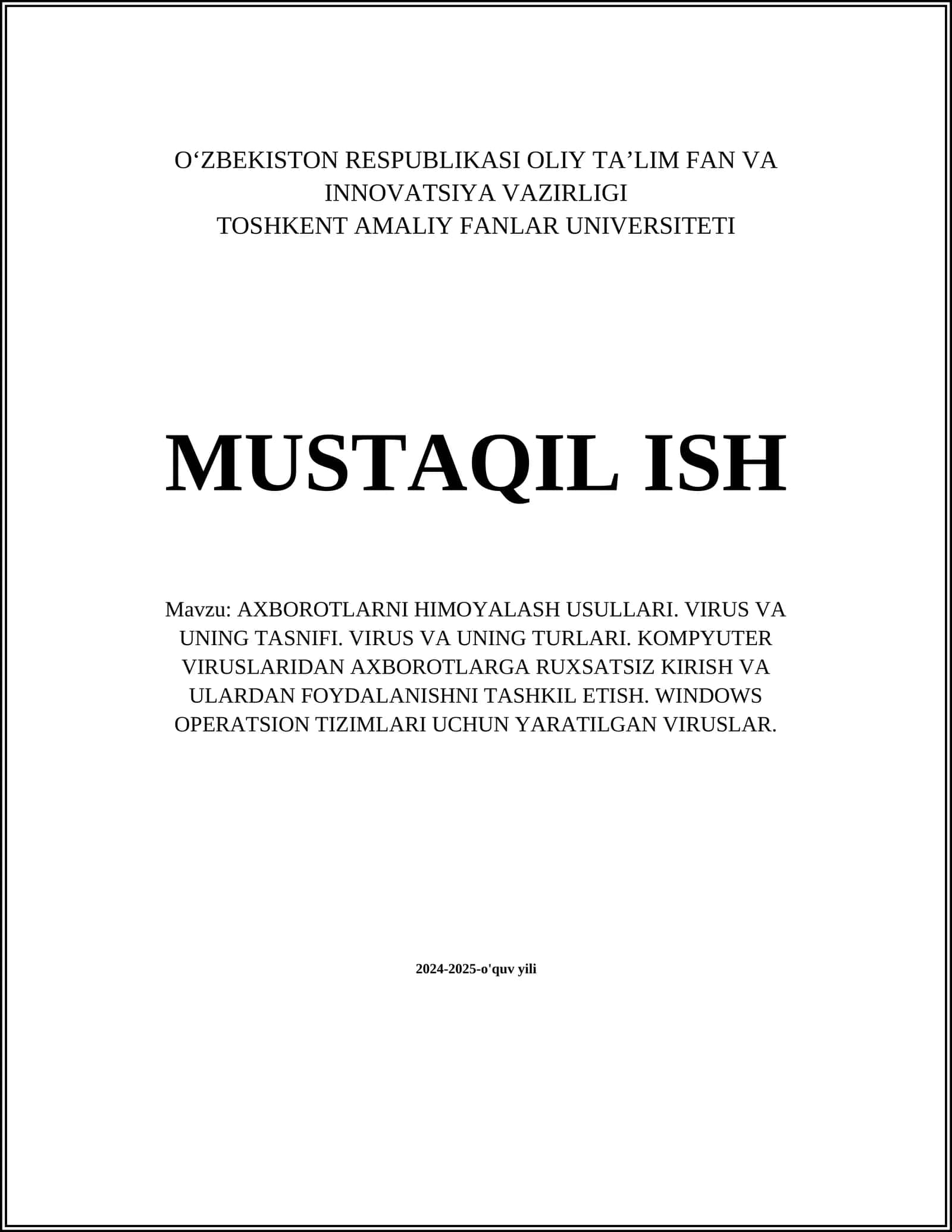 AXBOROTLARNI HIMOYALASH USULLARI