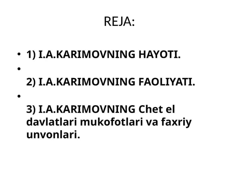 I.A.KARIMOVNING HAYOTI
