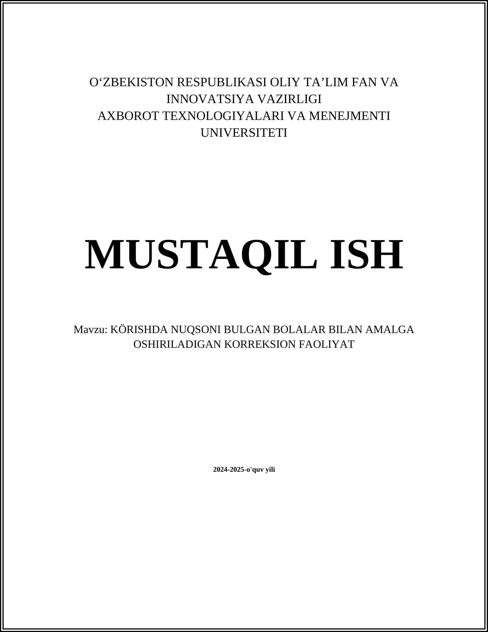 KÖRISHDA NUQSONI BULGAN BOLALAR BILAN AMALGA OSHIRILADIGAN KORREKSION FAOLIYAT