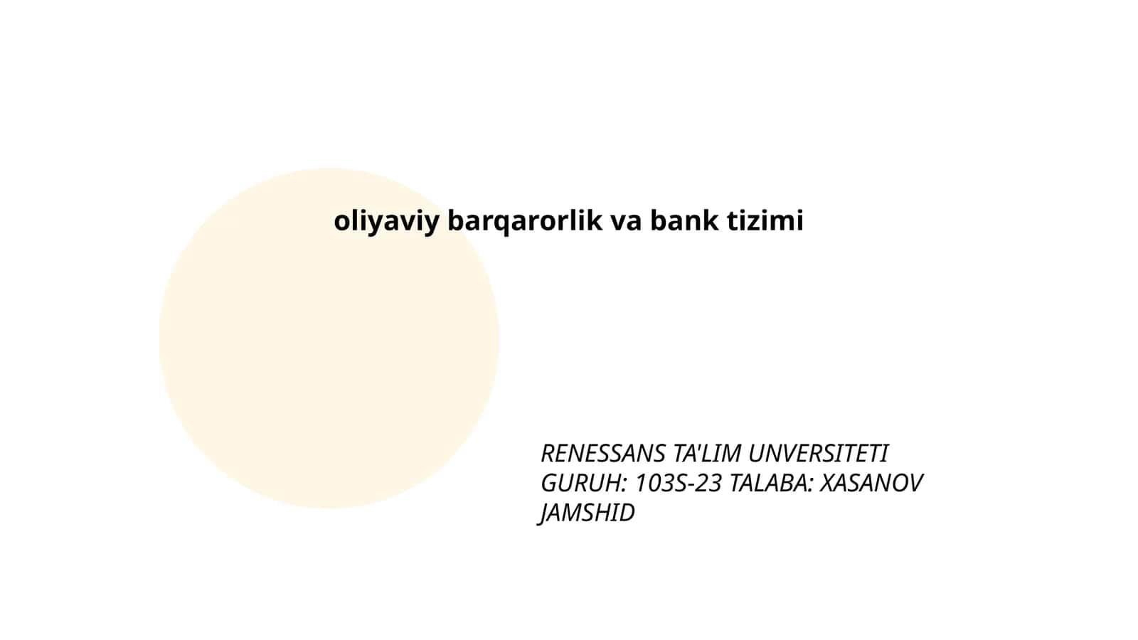 Oliyaviy Barqarorlik va Bank Tizimi