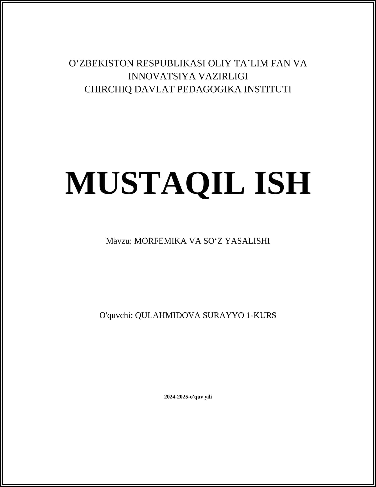 MORFEMIKA VA SOʻZ YASALISHI