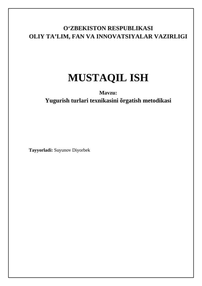 Yugurish turlari texnikasini õrgatish metodikasi
