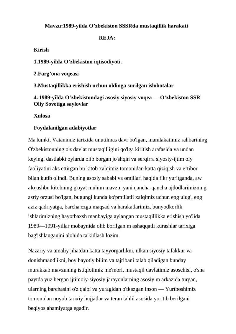O’zbekiston SSSRda mustaqillik harakati