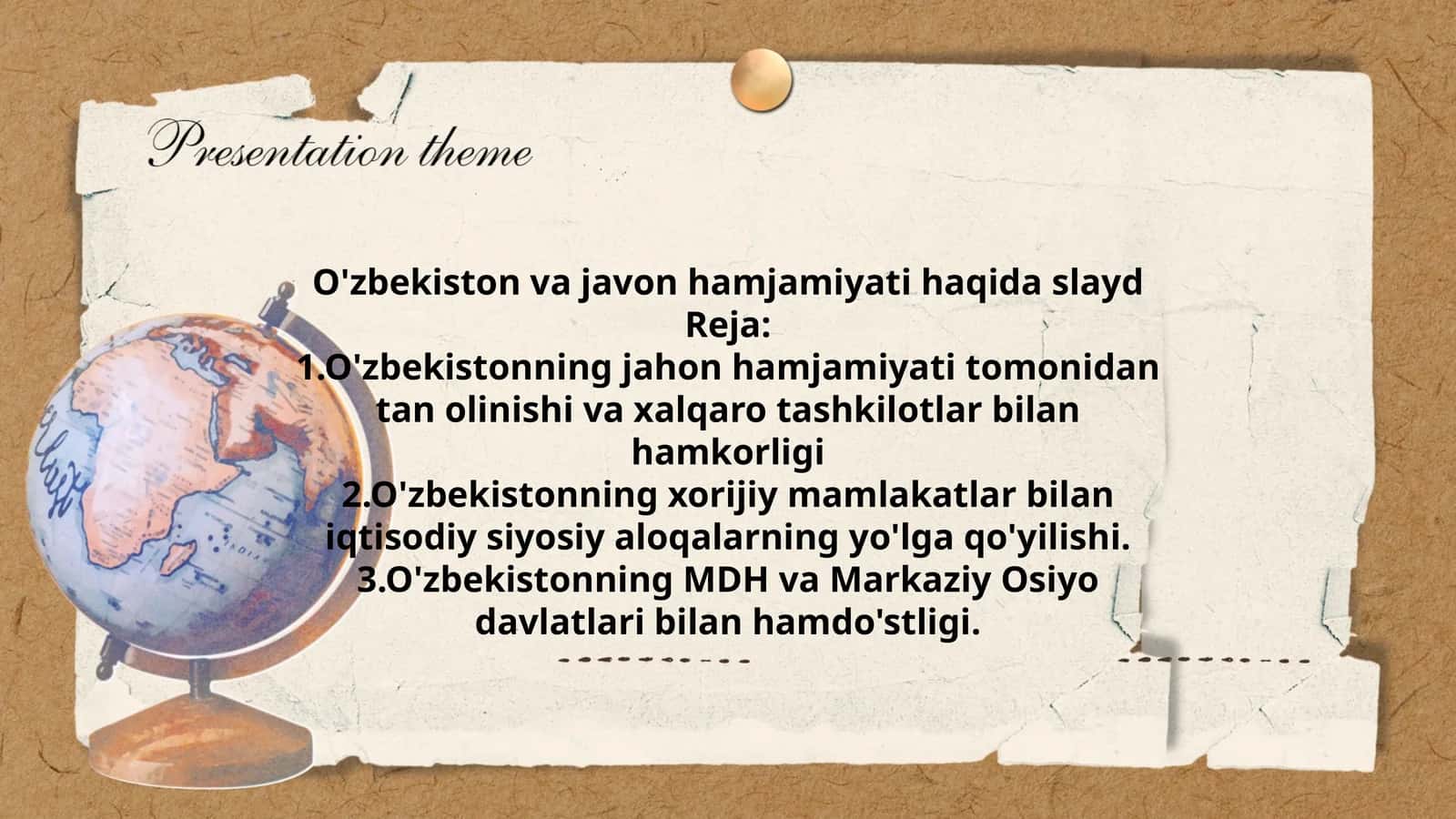 O'zbek va Jahon Hamjamiyati