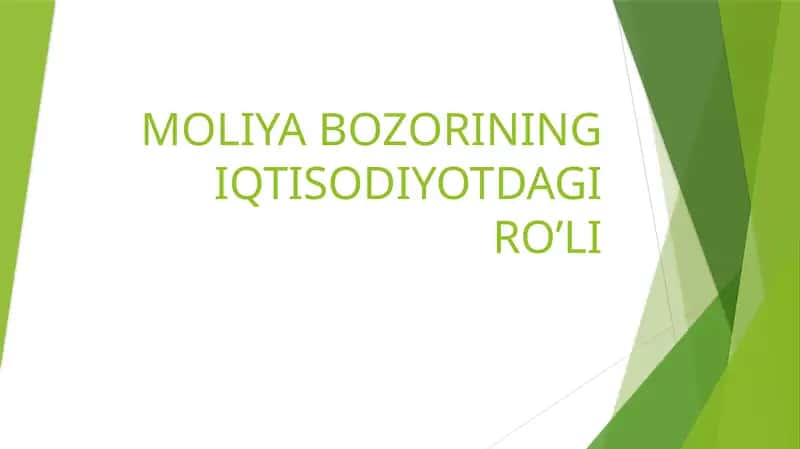 Moliya Bozorining Iqtisodiyotdagi Ro’li