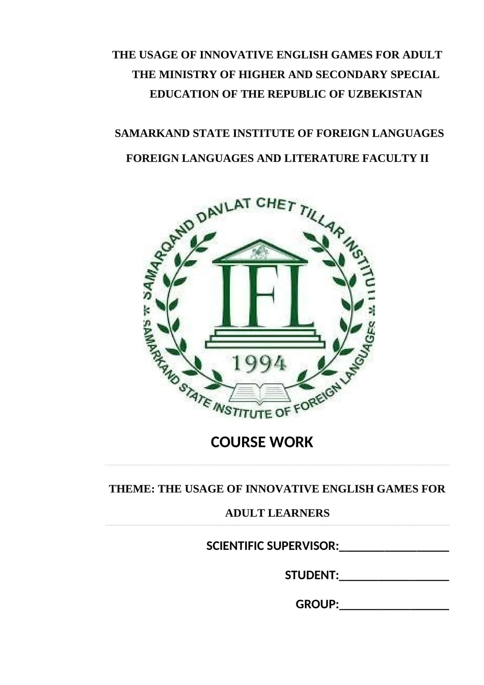 THE USAGE OF INNOVATIVE ENGLISH GAMES FOR ADULT LEARNERS