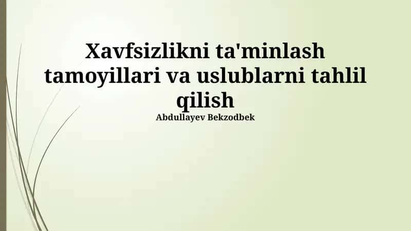 Xavfsizlikni ta'minlash tamoyillari va uslublarni tahlil qilish