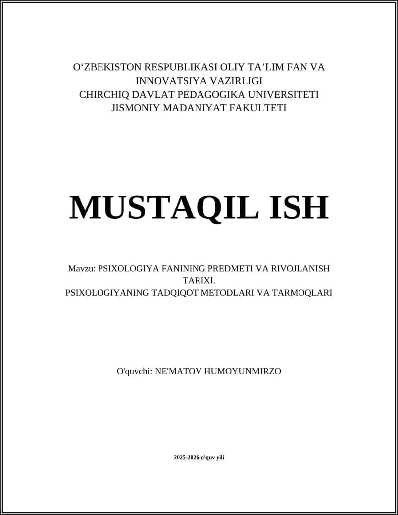PSIXOLOGIYA FANINING PREDMETI VA RIVOJLANISH TARIXI