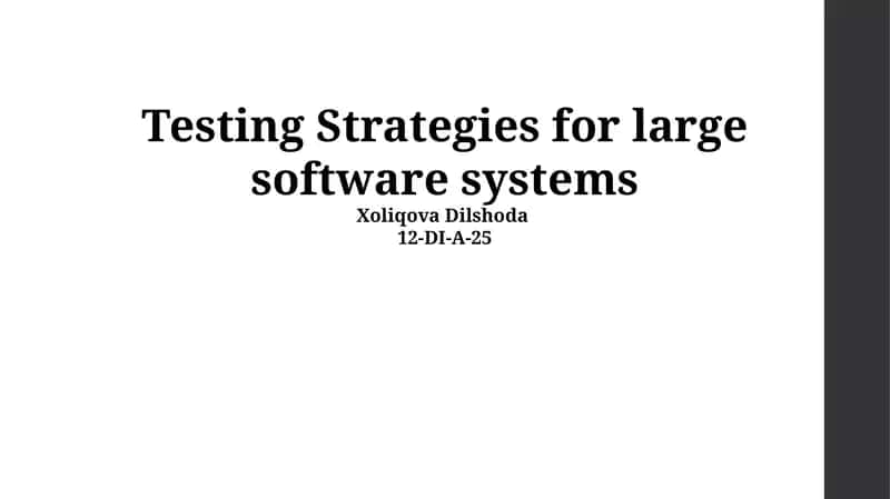 Testing Strategies for large software systems