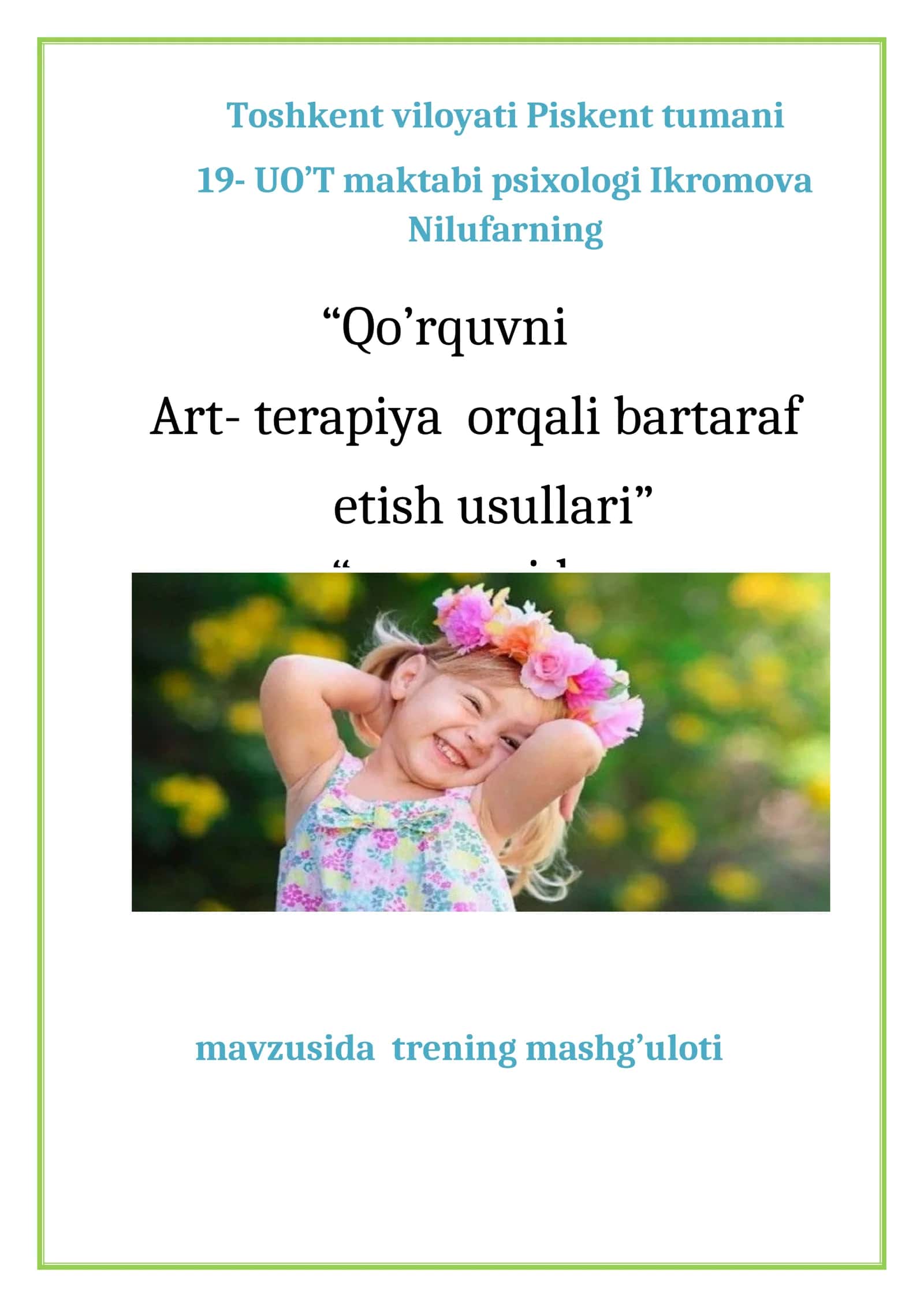 Qo’rquvni Art-terapiya orqali bartaraf etish usullari