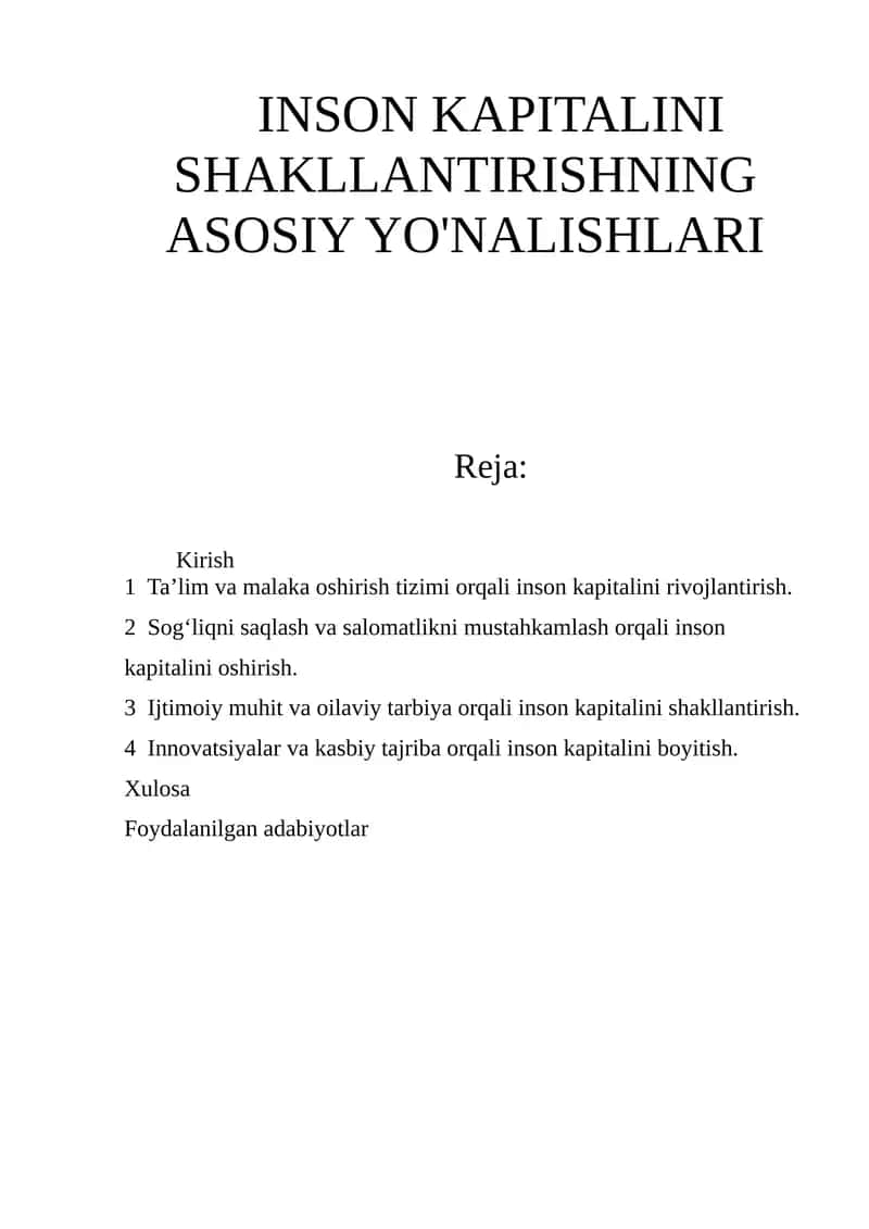 Inson Kapitalini Shakllantirishning Asosiy Yo'nalishlari