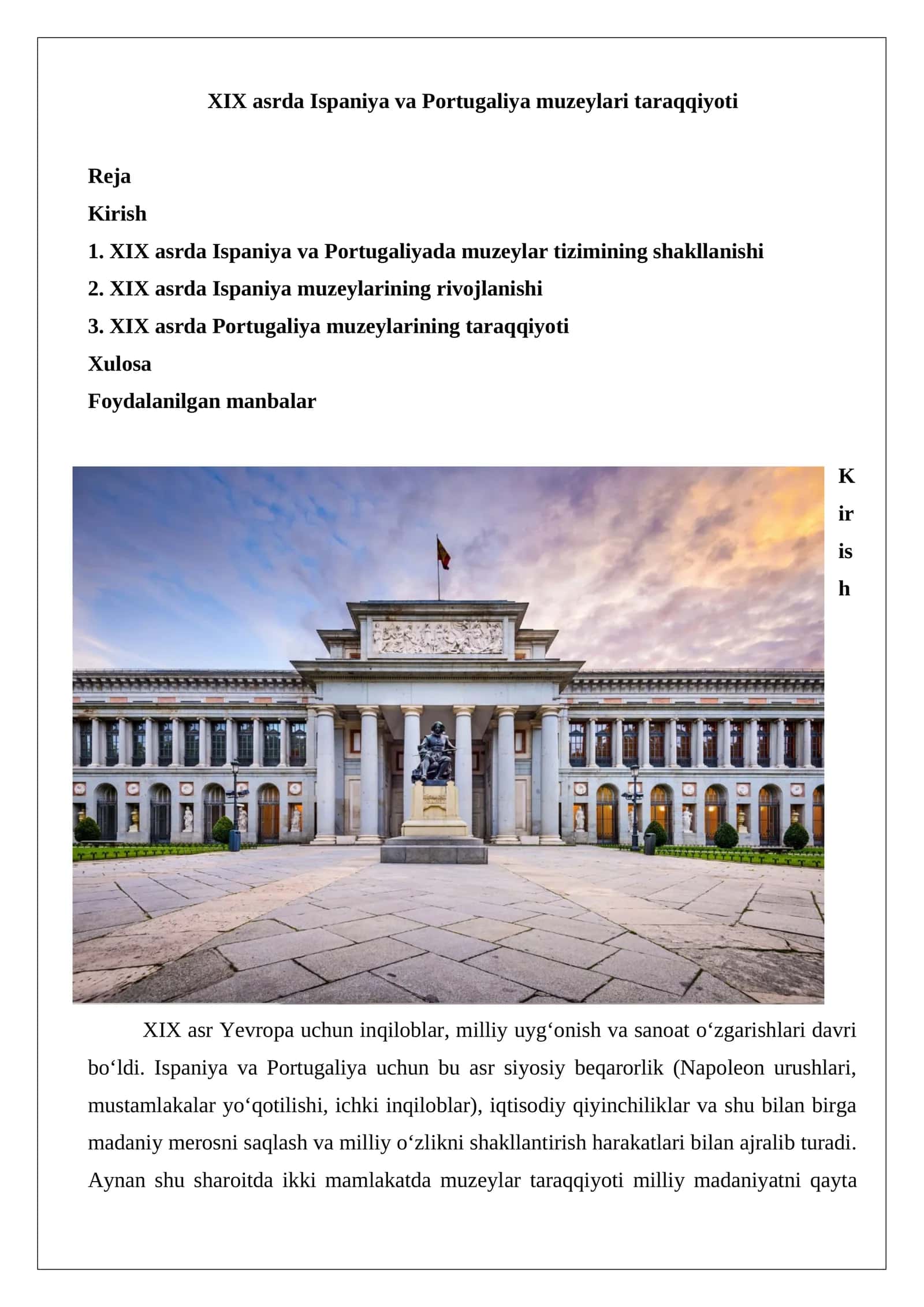 XIX asrda Ispaniya va Portugaliya muzeylari taraqqiyoti