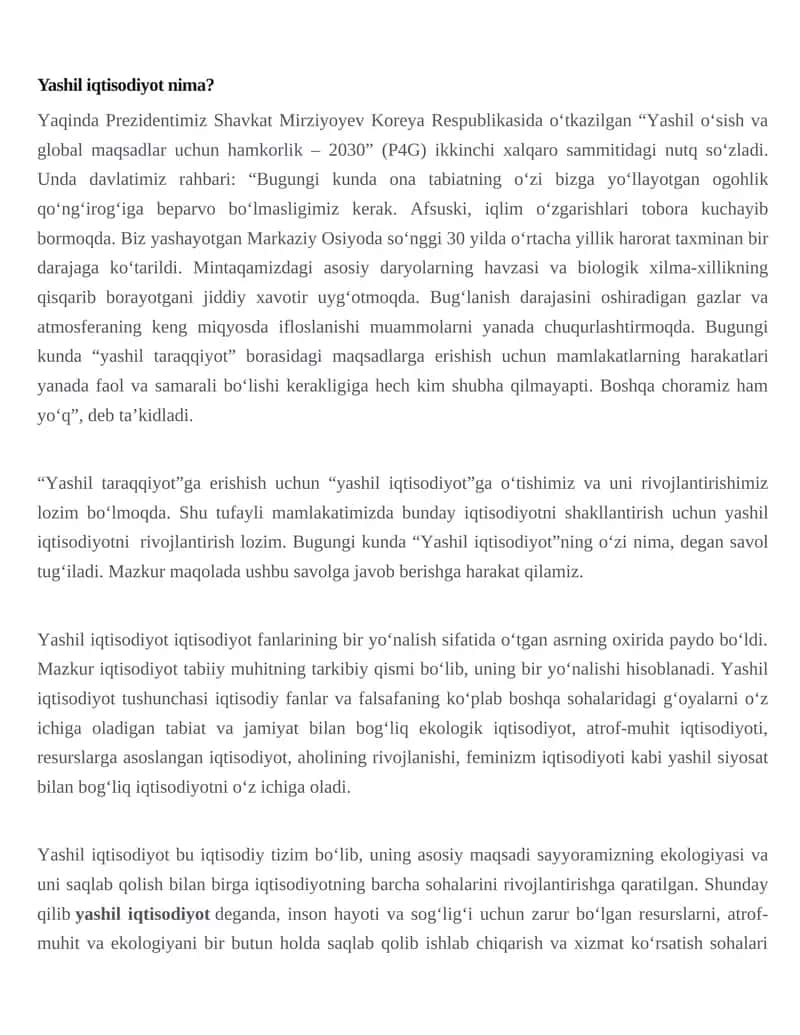 Yashil iqtisodiyot nima?