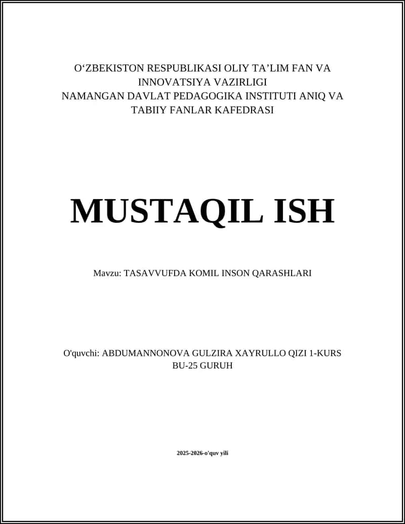 TASAVVUFDA KOMIL INSON QARASHLARI